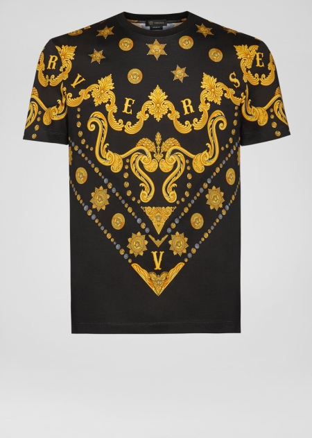 Versace Barocco Western Print T-shirt Herr - 643802DEL